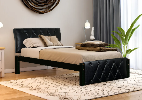 Eden Upholstered Single Bed & Mattress Combo (Black)