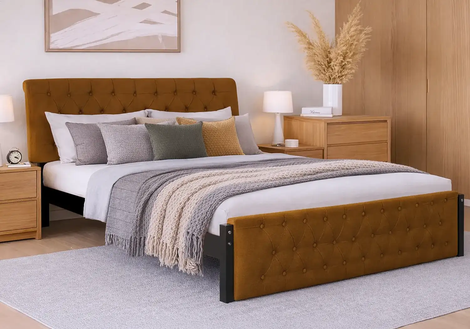 Eden Upholstered Bed (Brown)