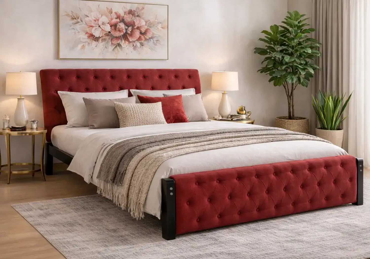 Eden Upholstered Bed (Maroon)