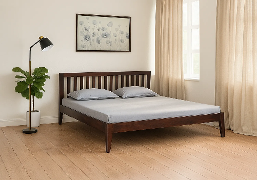Solid Wood Double Bed (Brown)