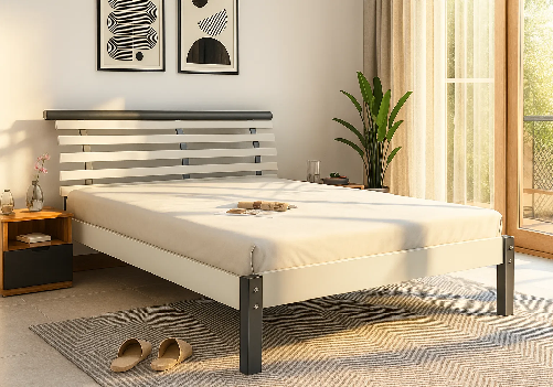 Rubberwood Double Bed (Off White and Grey)