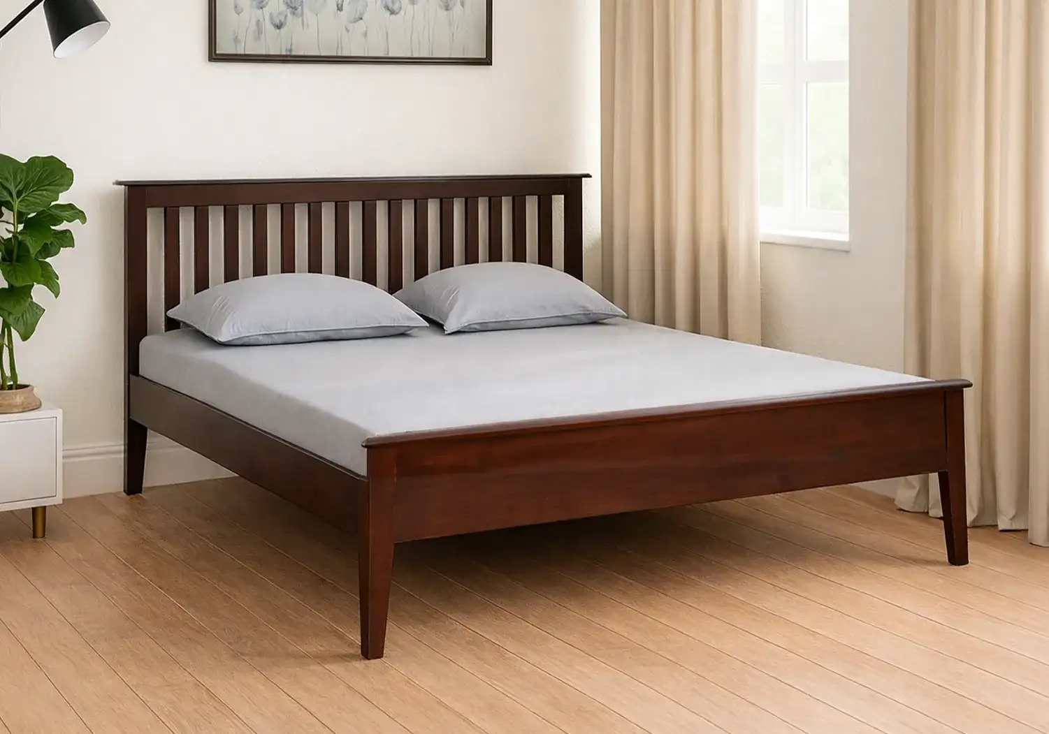 Solid Wood Double Bed (Dark Brown)