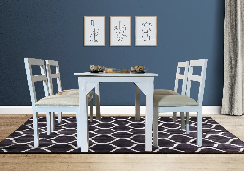 4-Seater Wooden Dining Table & Chair Set (White)