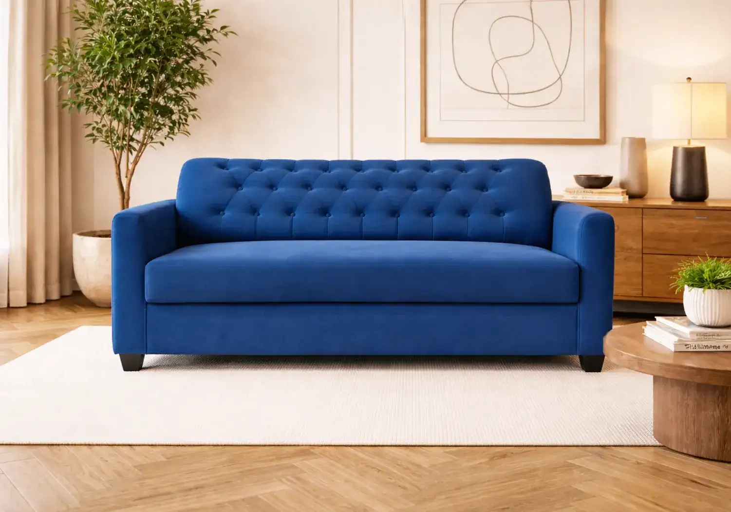 Aria 3-Seater Sofa Blue (Button Tufted)