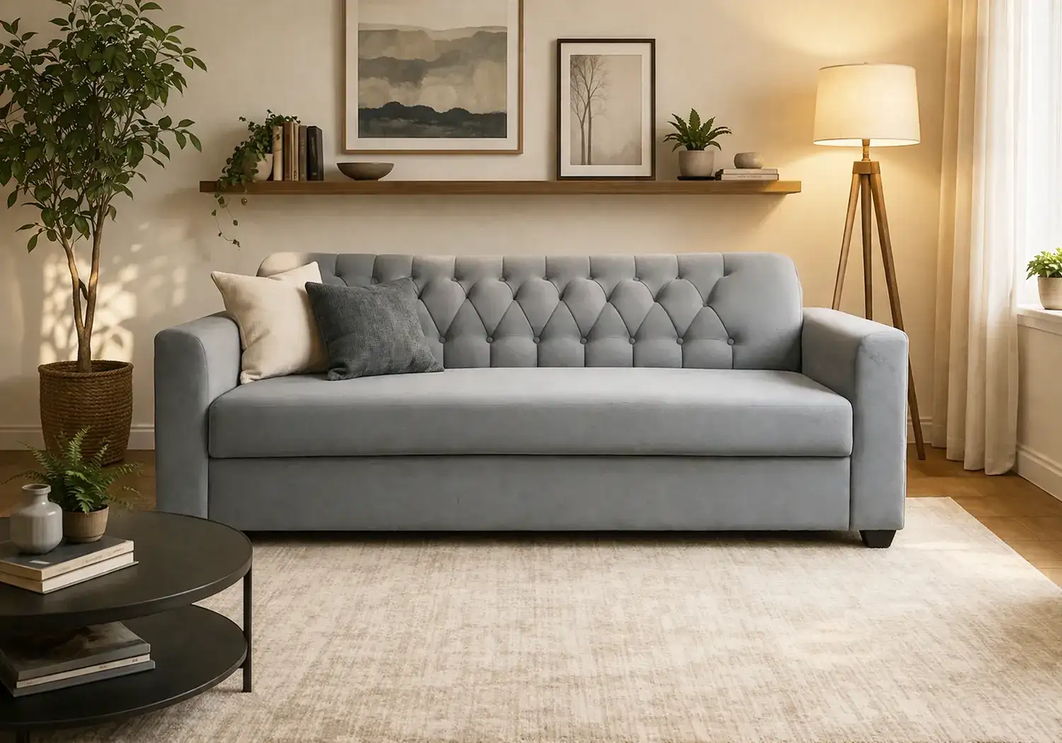 Aria 3-Seater Sofa Grey (Button Tufted)