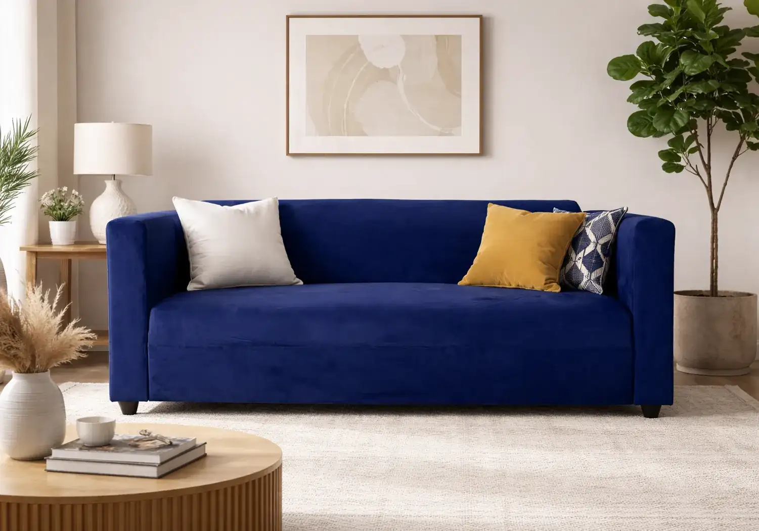 Aria 3-Seater Velvet Sofa (Blue)