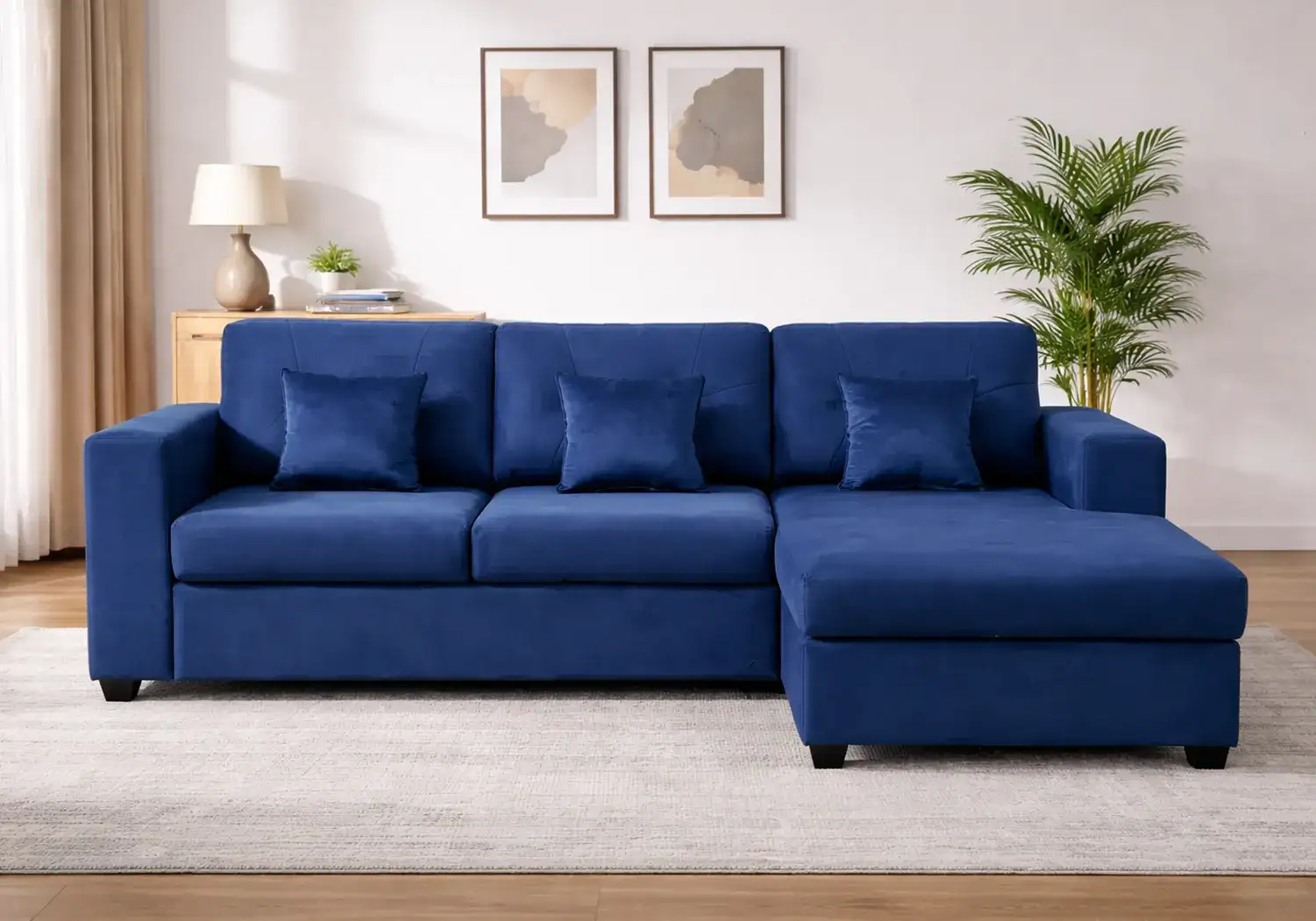 Holmes L-Shape Sofa Button Tufted (Dark Blue Velvet)