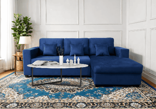 Holmes L-Shape Sofa Button Tufted (Dark Blue Velvet)
