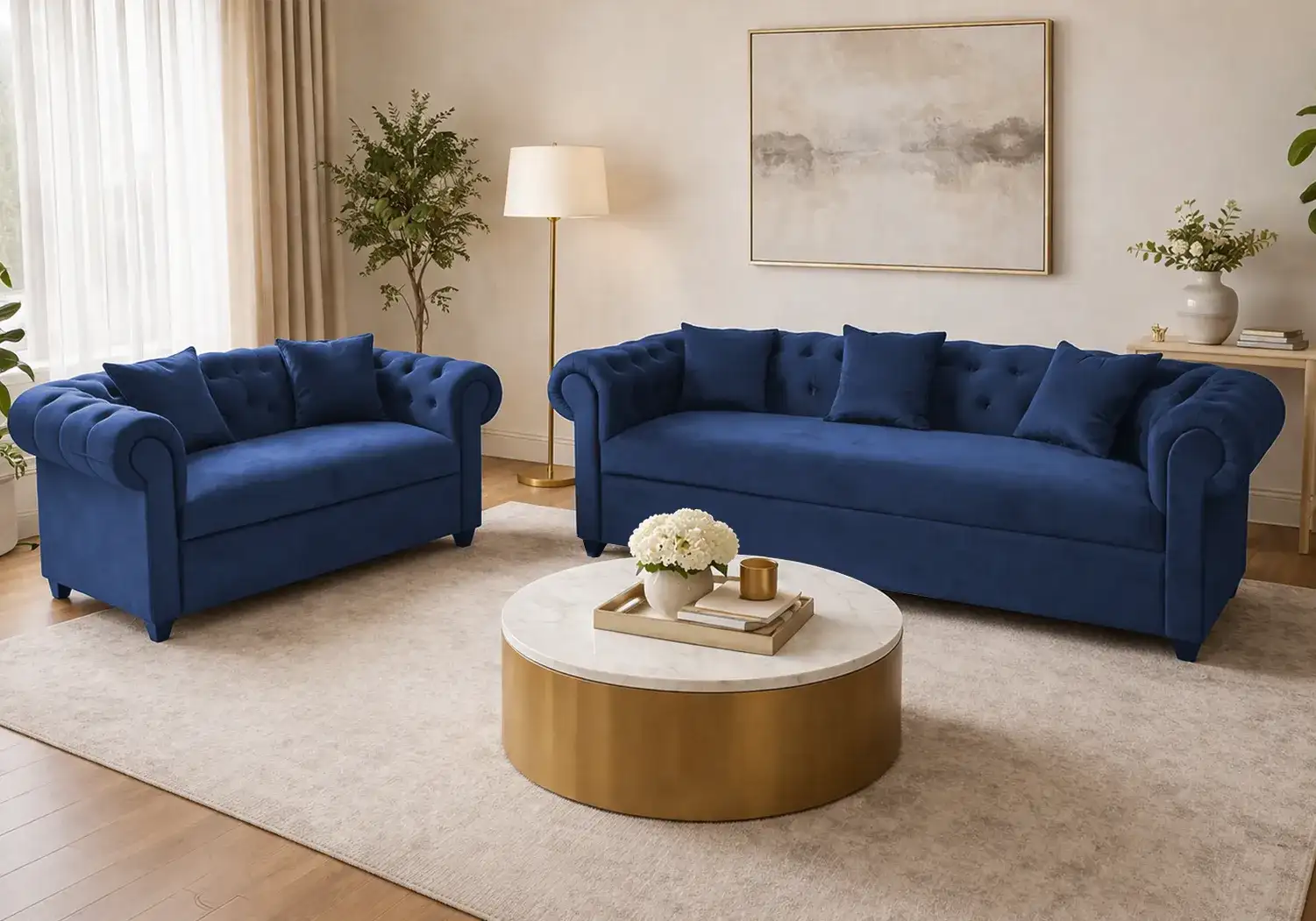 Indie 5-Seater Sofa (Dark Blue Velvet)