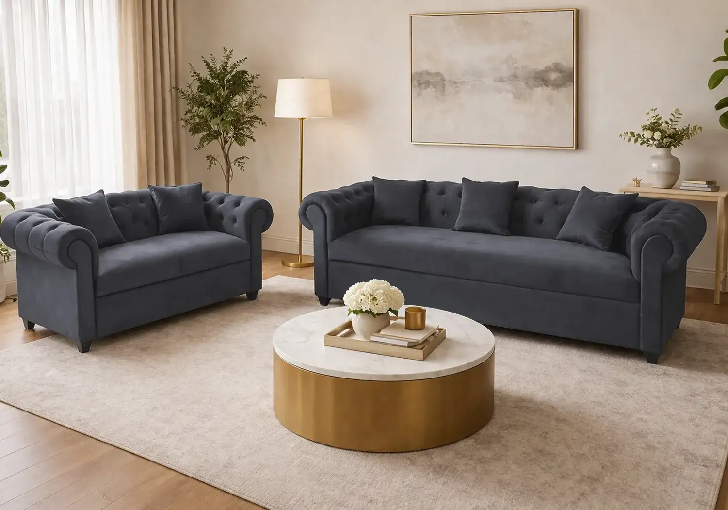 Indie 5-Seater Sofa (Grey Velvet)