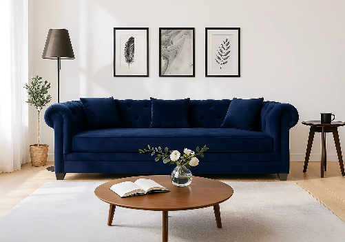 Indie 3-Seater Sofa (Dark Blue Velvet)