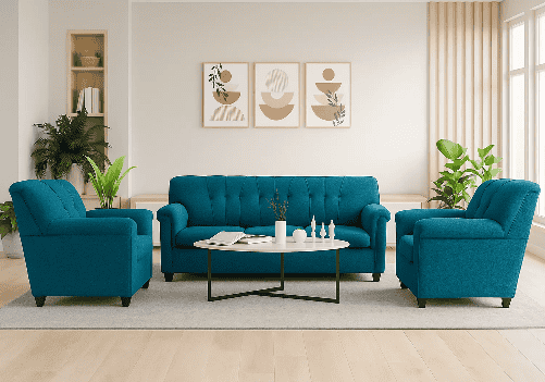Jute Sofa 5 Seater (Blue)