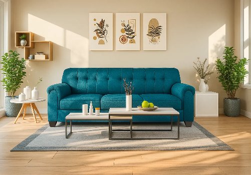 Jute Sofa 3 Seater (Blue)