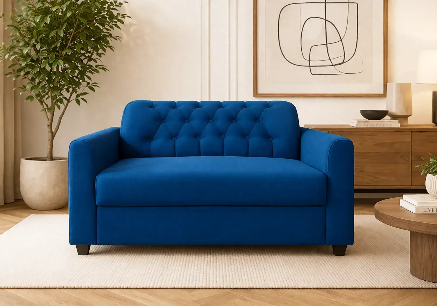 Monroe 2-Seater Sofa Blue (Button Tufted)