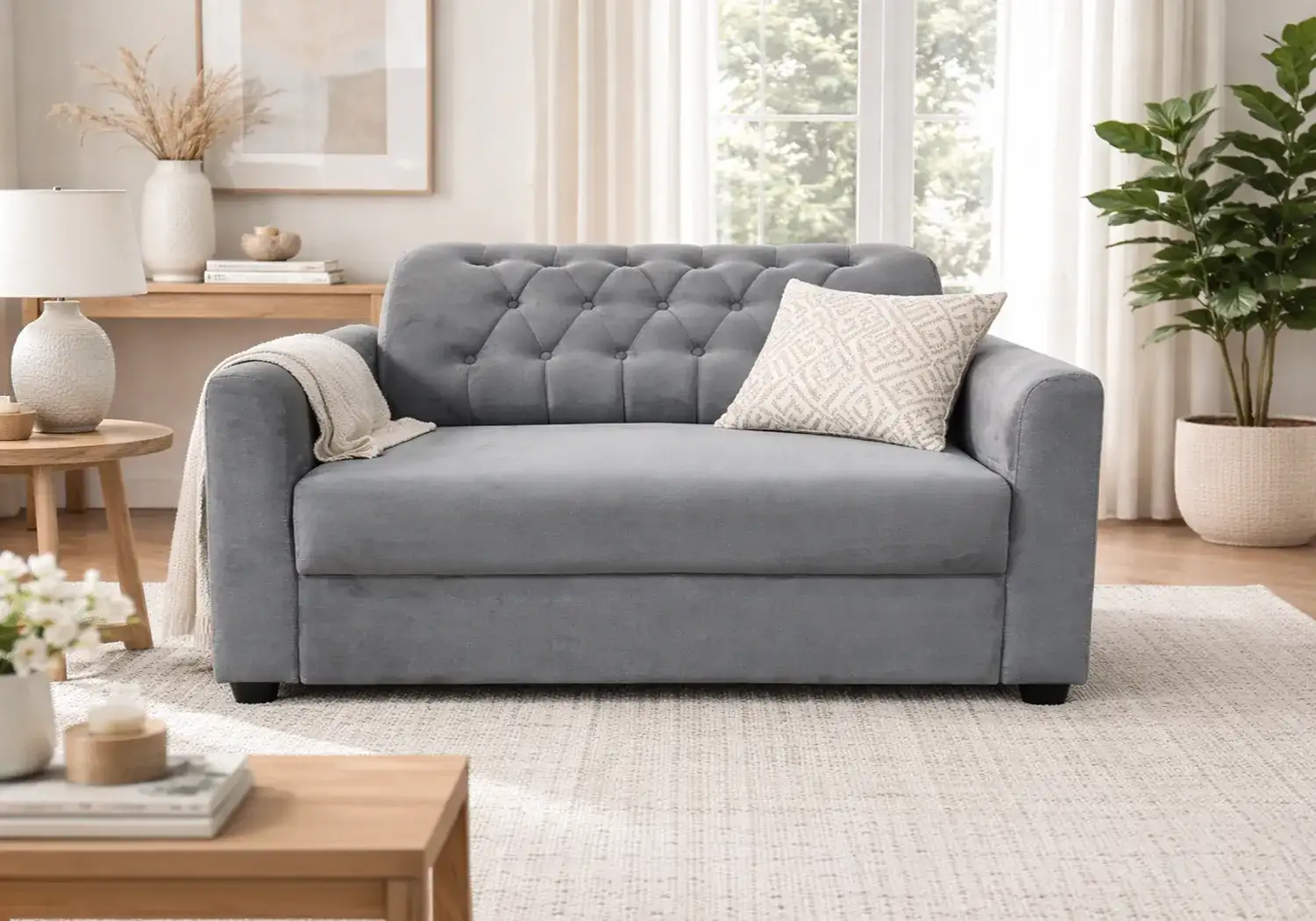 Monroe 2-Seater Sofa Grey (Button Tufted)