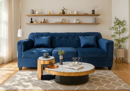 Velvet Sofa 3 Seater (Navy Blue)