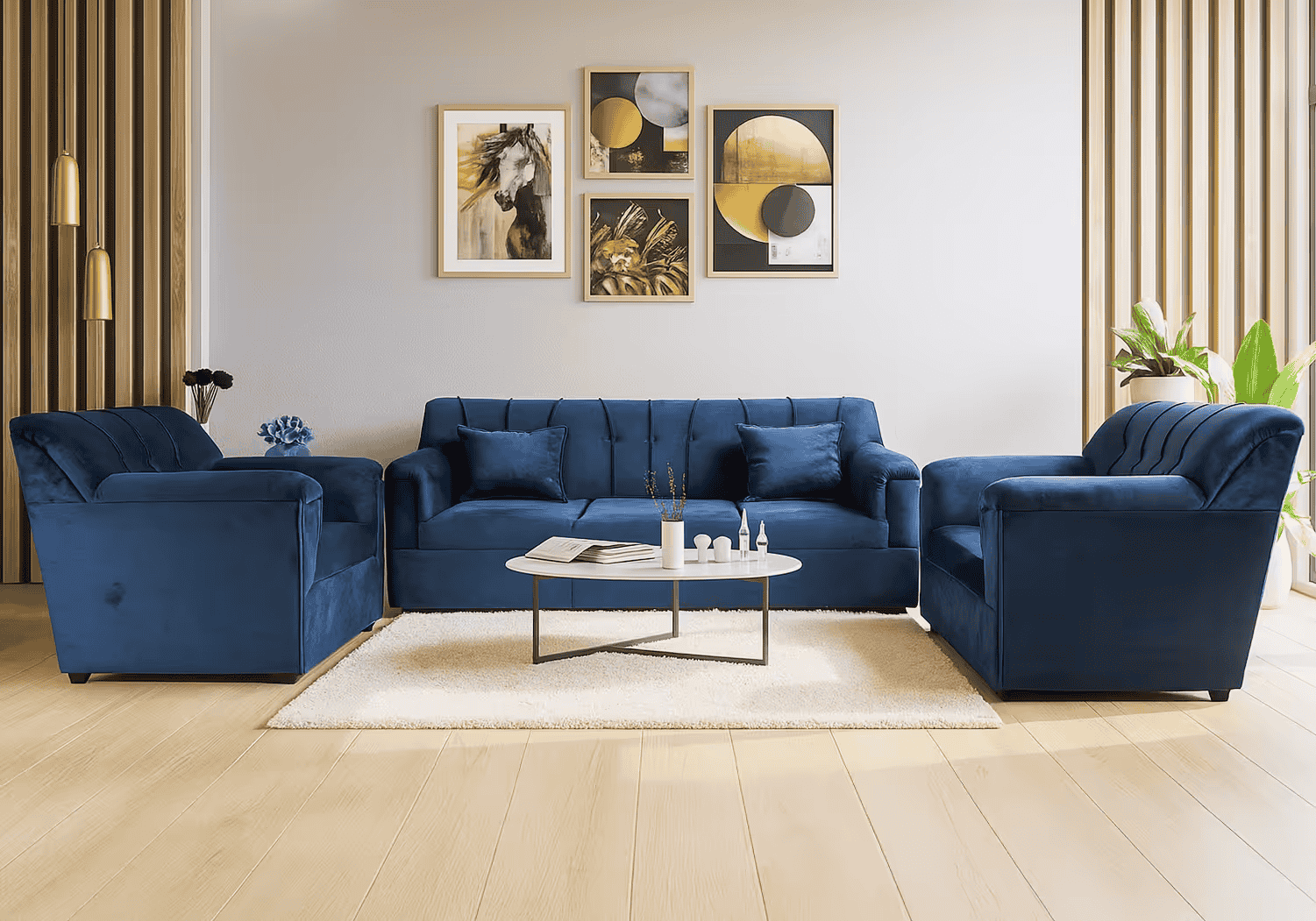 Velvet 5 Seater Sofa on Rent in Bangalore (Aqua Blue) | Guarented