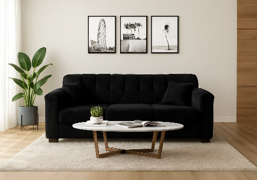 Velvet Sofa 3 Seater (Black)