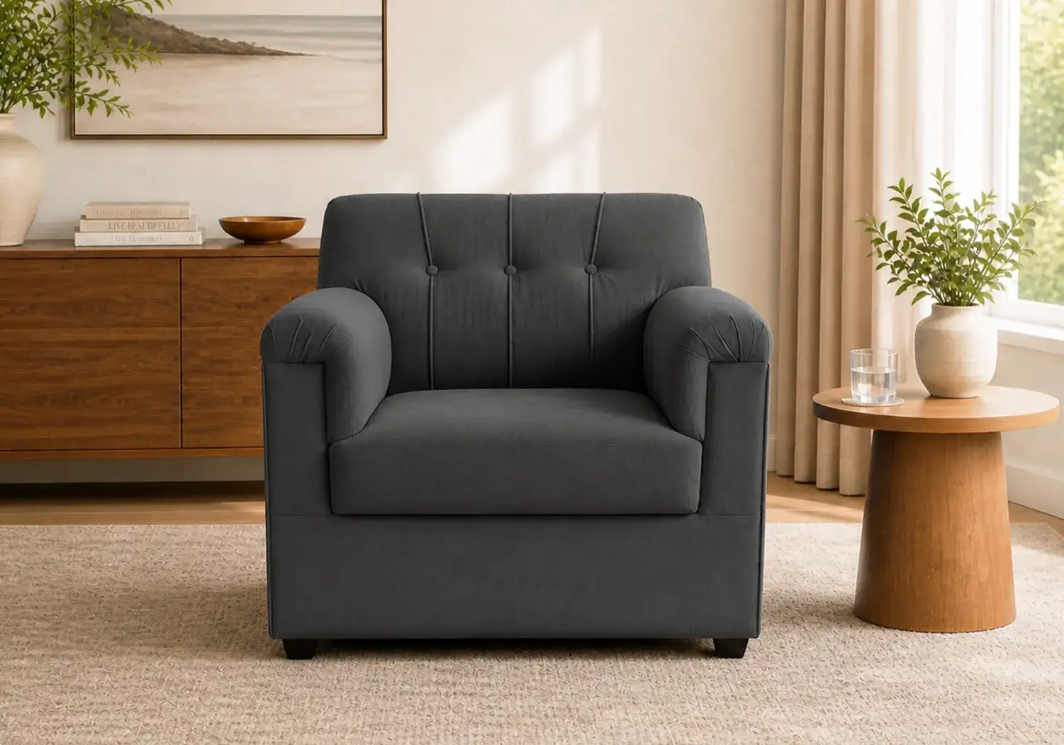 Velvet Sofa 1 Seater (Grey)