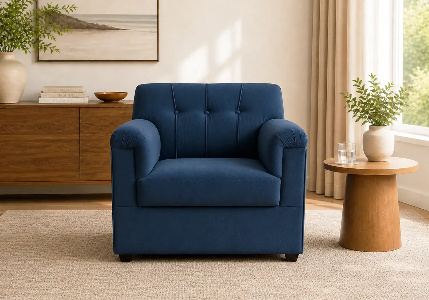 Velvet Sofa 1 Seater (Navy Blue)
