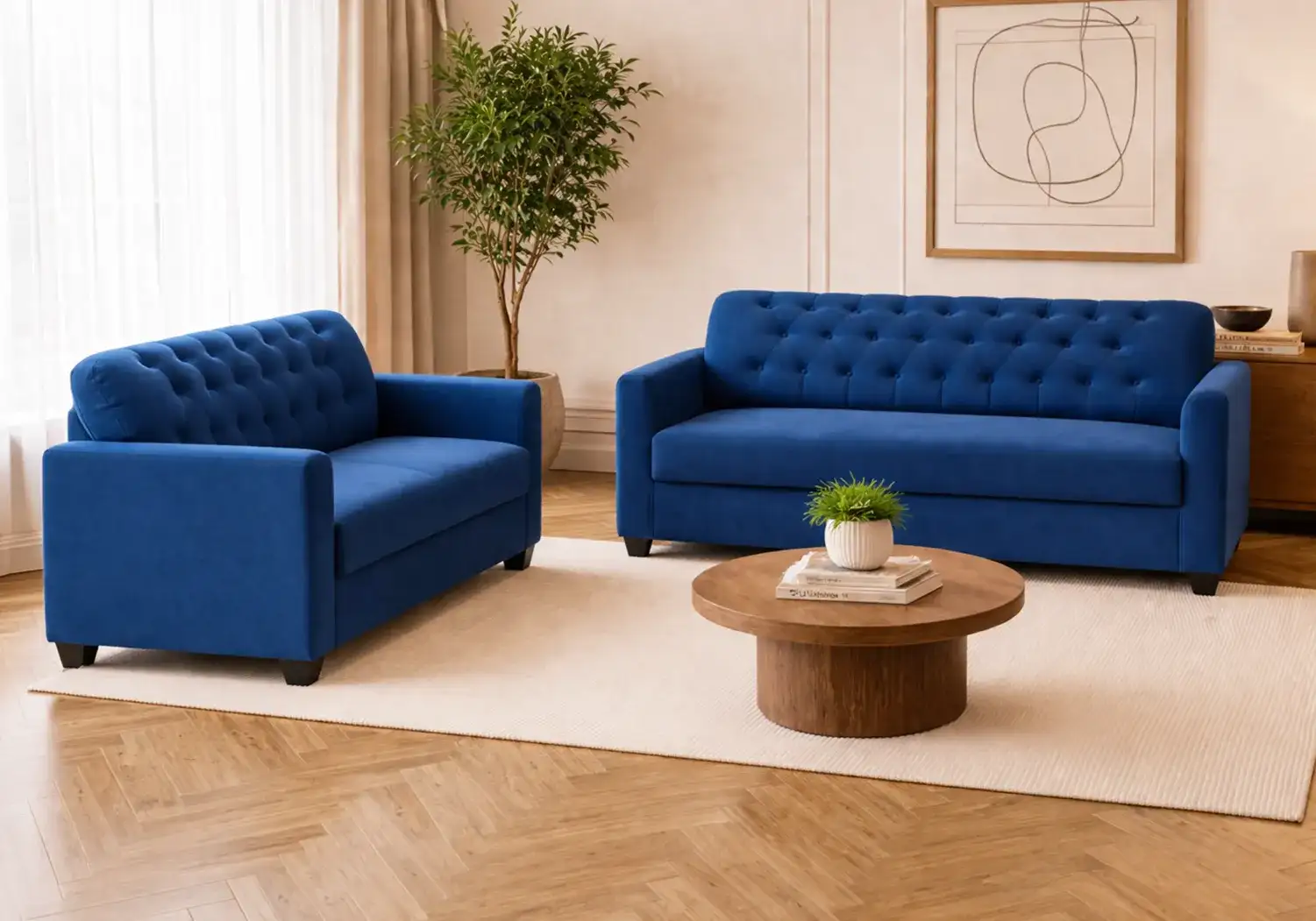 Zoey 5-Seater Sofa Blue (Button Tufted)