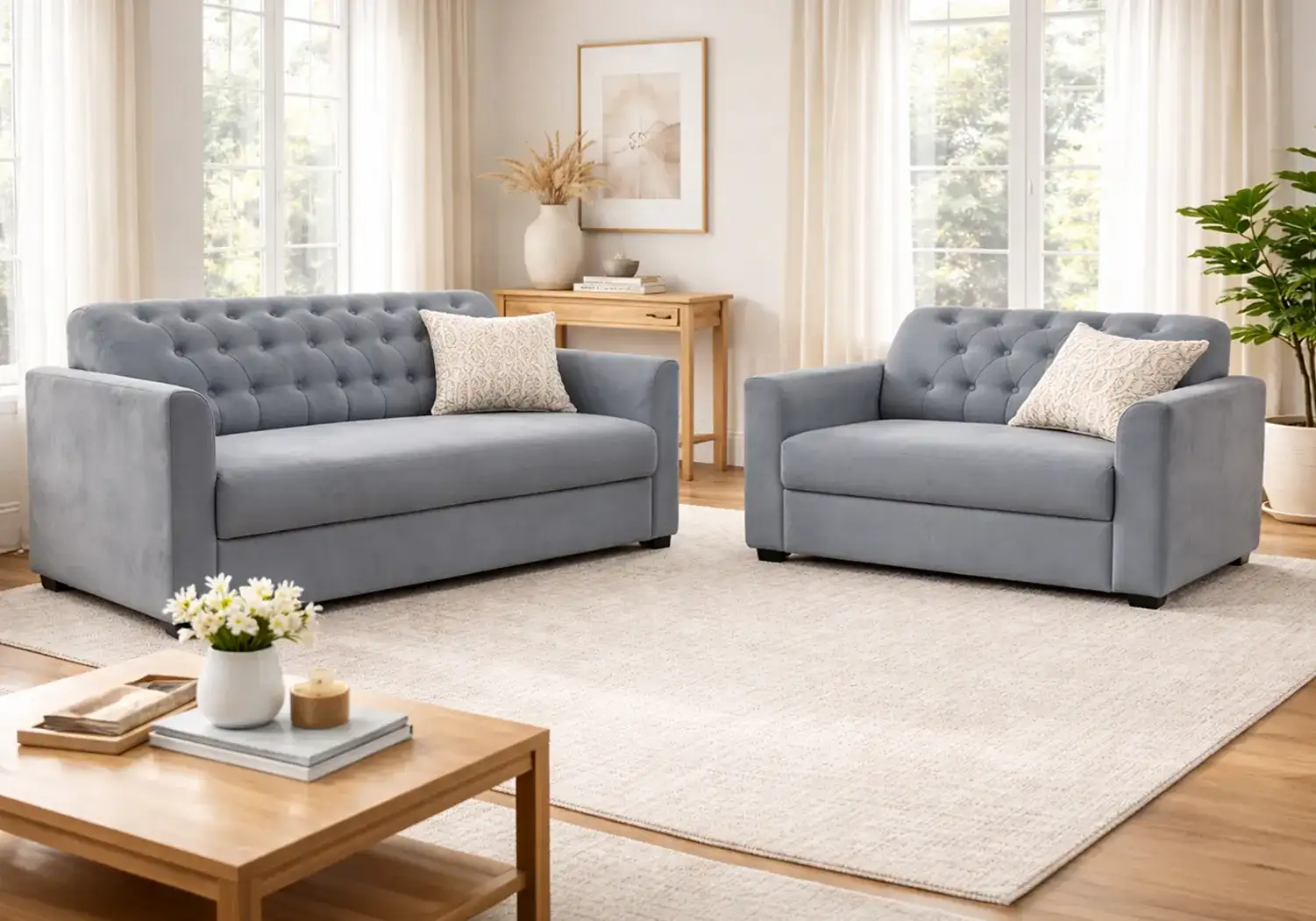 Zoey 5-Seater Sofa Grey (Button Tufted)